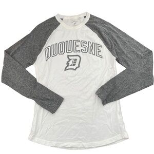 Duquesne University Crew Neck Long Sleeve Shirt Gray Sleeves White Cotton